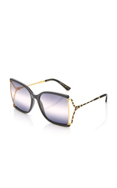 Shop Gucci Gradient Square-frame Metal Sunglasses In Ivory
