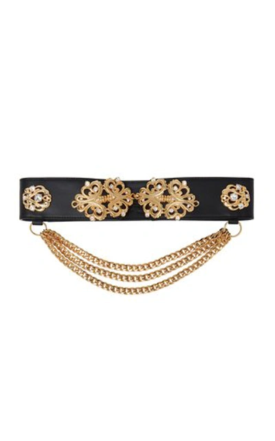 Shop Alessandra Rich Embellished Leather Waist Belt In Black