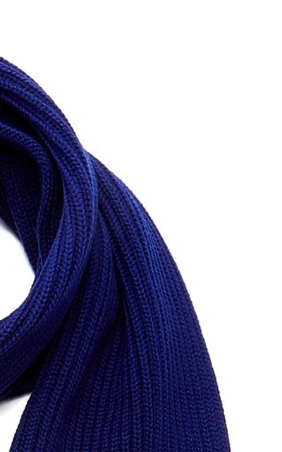 Shop Prada Logo-embroidered Wool Scarf In Blue