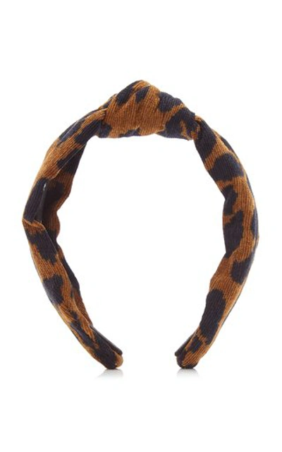 Shop Lele Sadoughi Knotted Leopard-prinnt Corduroy Headband In Brown