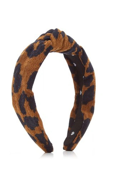 Shop Lele Sadoughi Knotted Leopard-prinnt Corduroy Headband In Brown
