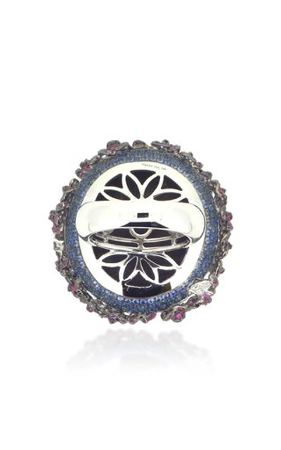 Shop Wendy Yue 18k White Gold Opal And Pink Sapphire Ring In Blue