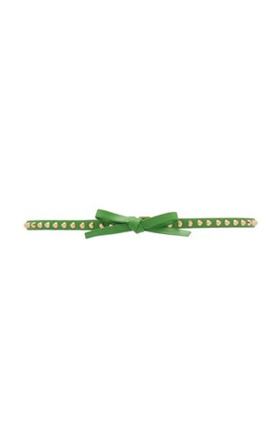Shop Prada Women's Bow-detailed Studded Leather Belt In Green