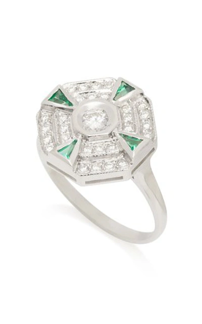 Shop Melis Goral Paris 18k White Gold Diamond And Tsavorite Ring In Green