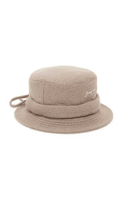 Shop Jacquemus Le Bob Embroidered Wool Bucket Hat In Grey