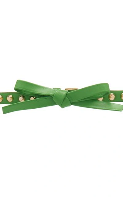 Shop Prada Bow-detailed Studded Leather Belt In Pink