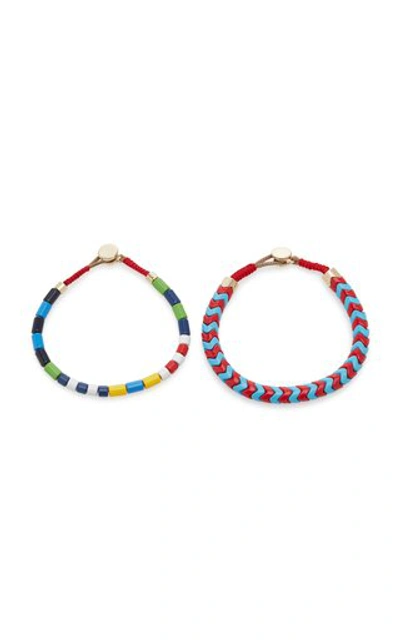 Shop Roxanne Assoulin Set-of-two Rugby Enamel Bracelets In Multi