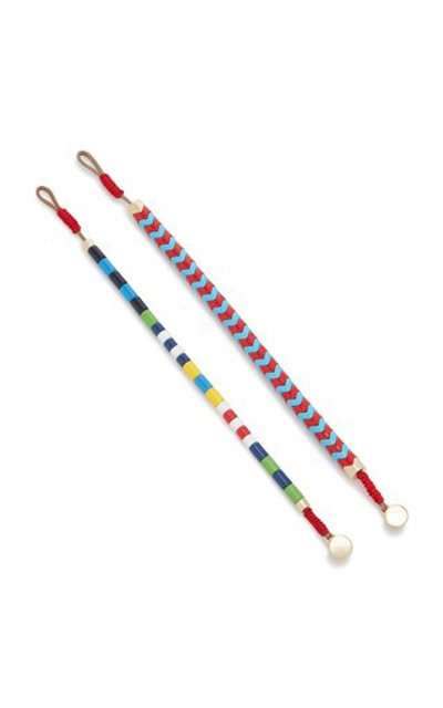 Shop Roxanne Assoulin Set-of-two Rugby Enamel Bracelets In Multi