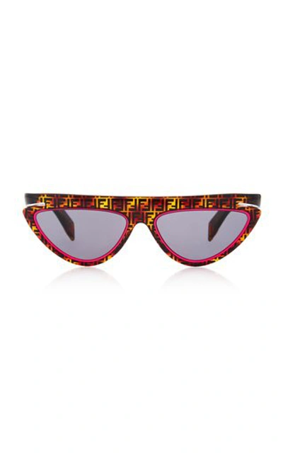 Shop Fendi Logo Tortoiseshell Acetate Cat-eye Sunglasses In Yellow
