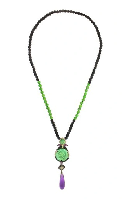 Shop Wendy Yue Women's 18k White Gold Diamond; Rhodolite; And Turquoise Necklace In Green
