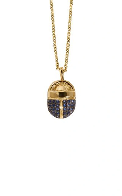 Shop Pamela Love Scarab Pavã© Sapphire 18k Yellow Gold Pendant Necklace In Blue