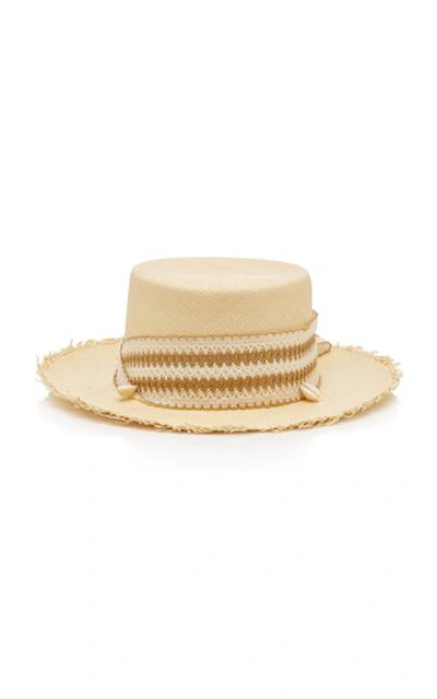 Shop Sensi Studio Cordovez Embellished Frayed Straw Hat In Neutral