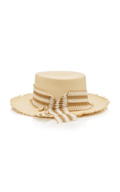 Shop Sensi Studio Cordovez Embellished Frayed Straw Hat In Neutral
