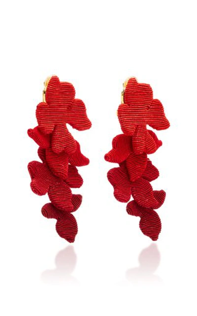 Shop Rebecca De Ravenel Blossom Silk Cord Clip Earrings In Red