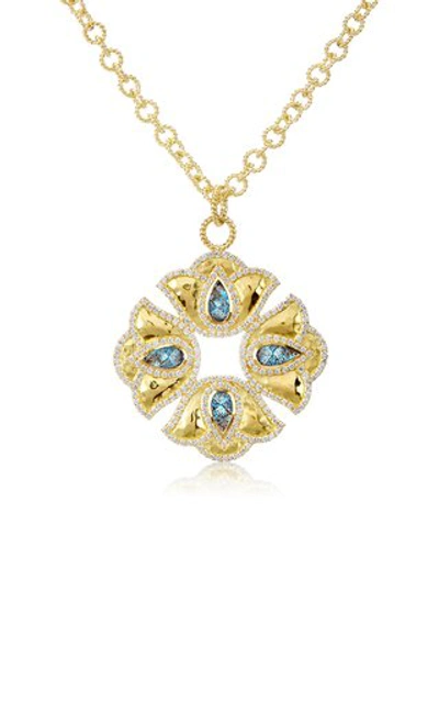 Shop Amrapali Women's Kaliyana Lotus 18k Yellow Gold; Labradorite; And Diamond Pendant Necklace In Blue