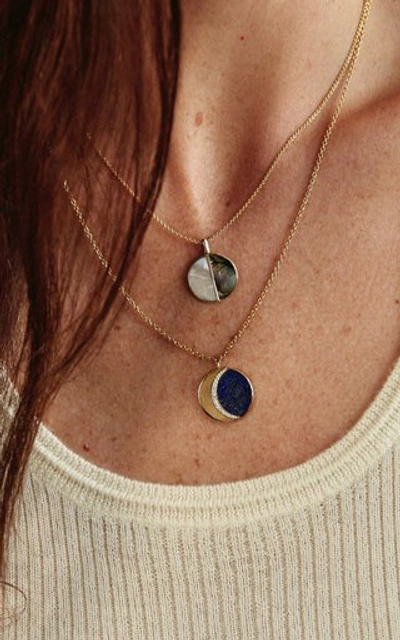 Shop Pamela Love Moon Phase Lapis Diamond 18k Yellow Gold Pendant Necklace In Blue