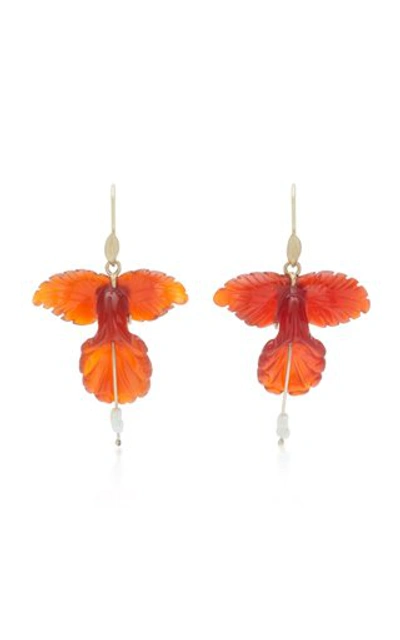 Shop Annette Ferdinandsen 18k Gold Carnelian And Pearl Earrings In Brown