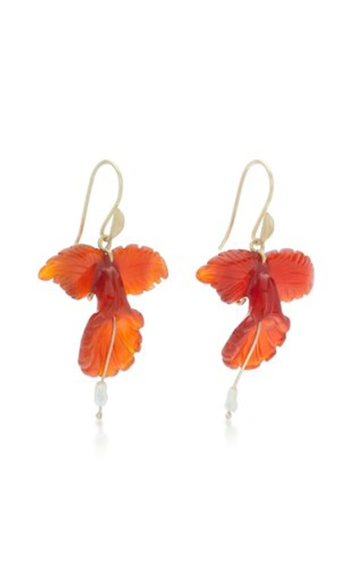 Shop Annette Ferdinandsen 18k Gold Carnelian And Pearl Earrings In Brown