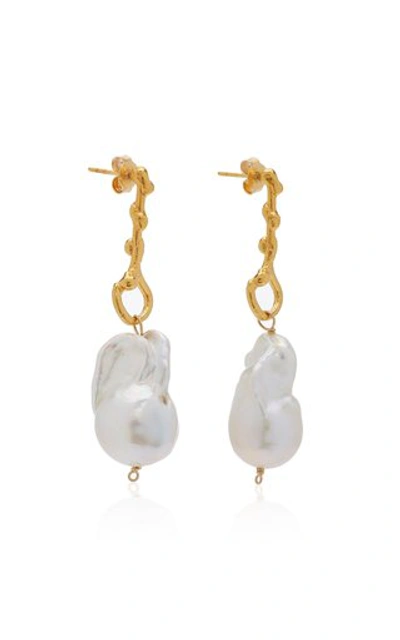 Shop Alighieri The Olive 24k Gold-plated Pearl Earrings In White