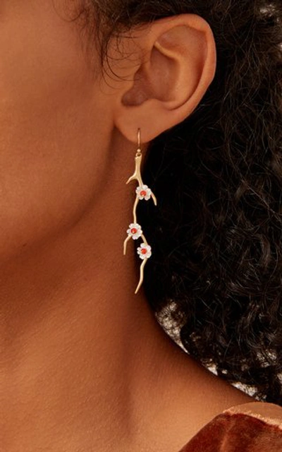 Shop Annette Ferdinandsen 14k Gold Mother Of Pearl And Coral Earrings