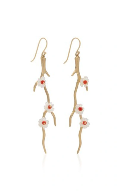 Shop Annette Ferdinandsen 14k Gold Mother Of Pearl And Coral Earrings