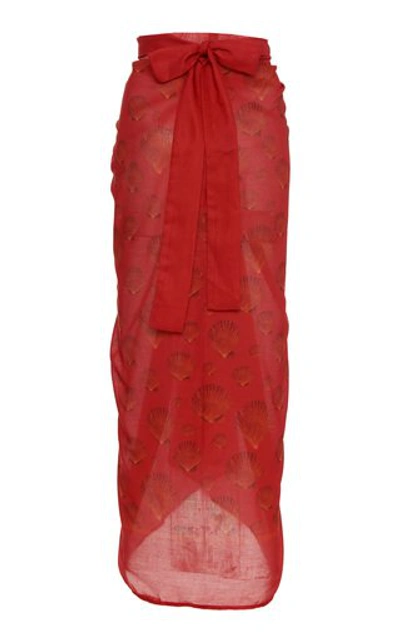 Shop Agua By Agua Bendita Printed Silk-blend Pareo In Red