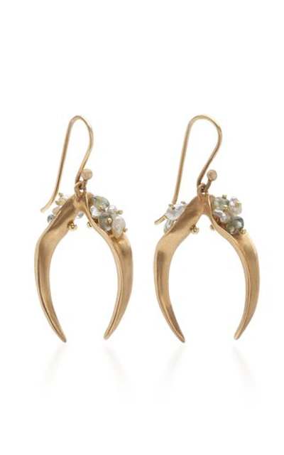 Shop Annette Ferdinandsen 14k Gold Sapphire And Pearl Earrings