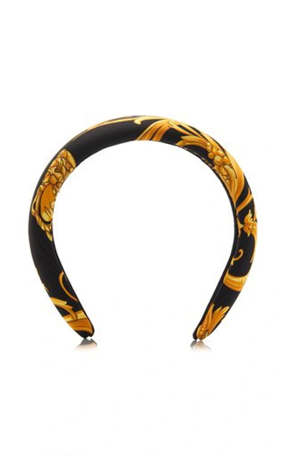 Shop Versace Printed Silk-faille Headband In Black
