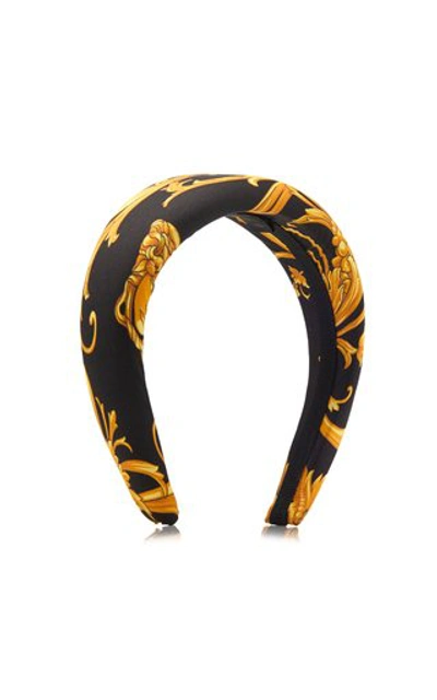Shop Versace Printed Silk-faille Headband In Black