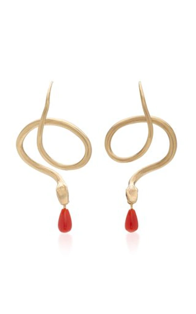 Shop Annette Ferdinandsen 14k Gold Diamond And Coral Earrings