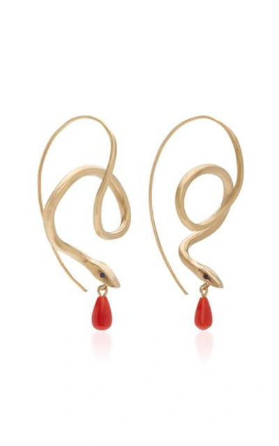 Shop Annette Ferdinandsen 14k Gold Diamond And Coral Earrings