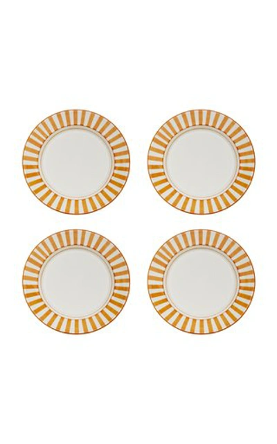 Este Ceramiche Set-of-four Striped Ceramic Dinner Plates In Orange,yellow