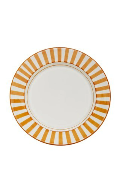 Este Ceramiche Set-of-four Striped Ceramic Dinner Plates In Orange,yellow