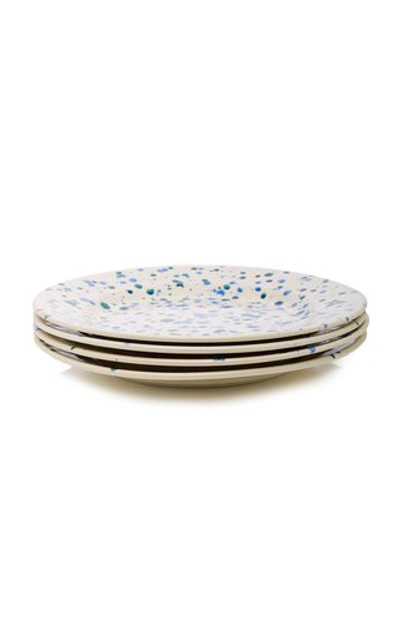 Este Ceramiche Set-of-four Ceramic Dinner Plates In White,blue