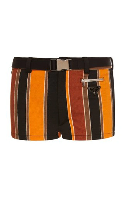 Shop Prada Diagonale Baiadera Striped Belted Swim Shorts In Orange