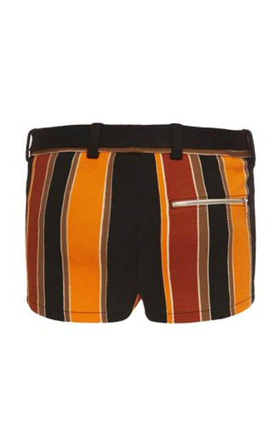 Shop Prada Diagonale Baiadera Striped Belted Swim Shorts In Orange