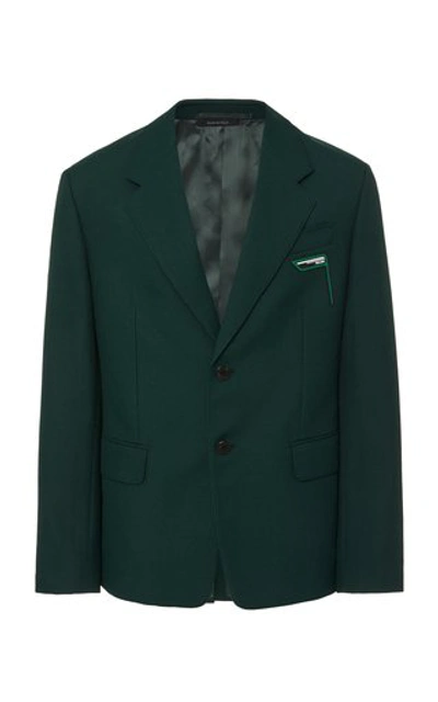 Shop Prada Slim-fit Logo-appliquéd Mohair And Wool-blend Blazer In Green