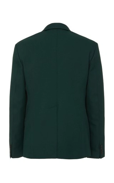 Shop Prada Slim-fit Logo-appliquéd Mohair And Wool-blend Blazer In Green