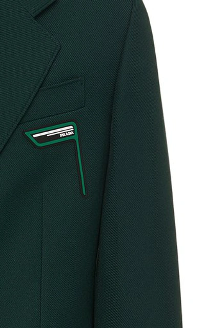 Shop Prada Slim-fit Logo-appliquéd Mohair And Wool-blend Blazer In Green