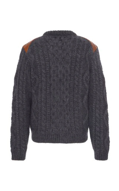 Shop Prada Leather Panel Wool Sweater In Grey