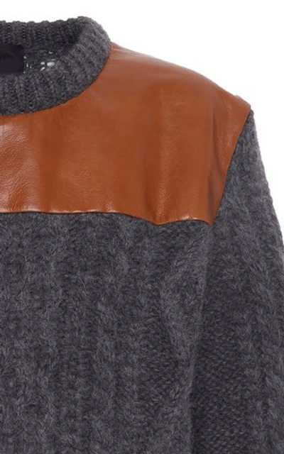 Shop Prada Leather Panel Wool Sweater In Grey