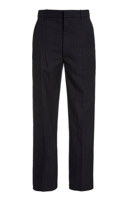 Shop Alexander Mcqueen Pleated Cotton Slim-leg Pants In Navy