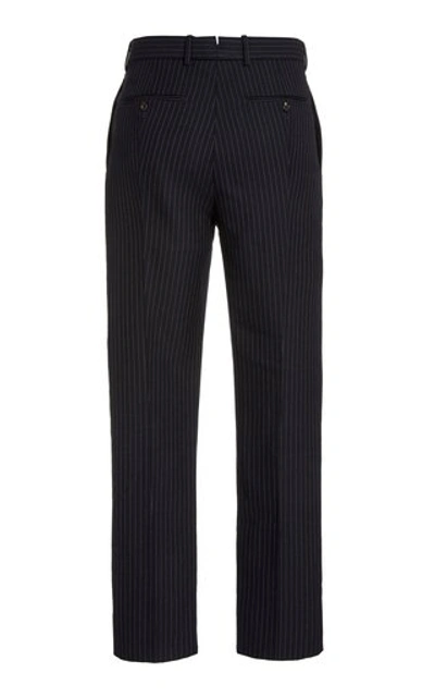 Shop Alexander Mcqueen Pleated Cotton Slim-leg Pants In Navy