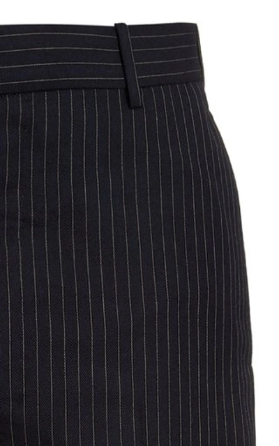 Shop Alexander Mcqueen Pleated Cotton Slim-leg Pants In Navy
