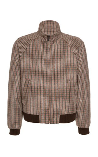 Shop Prada Harrington Houndstooth Wool-blend Bomber Jacket In Brown
