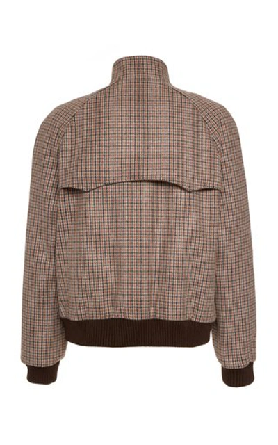 Shop Prada Harrington Houndstooth Wool-blend Bomber Jacket In Brown