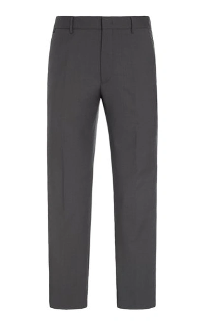 Shop Prada Striped Wool Mohair-crepe Slim-leg Pants In Grey