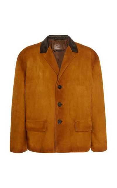 Shop Prada Leather-trimmed Suede Jacket In Brown