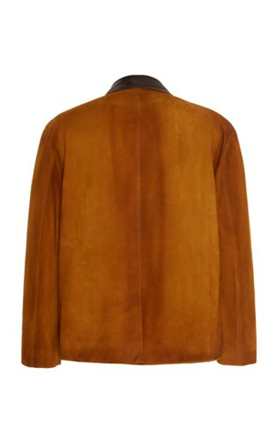 Shop Prada Leather-trimmed Suede Jacket In Brown