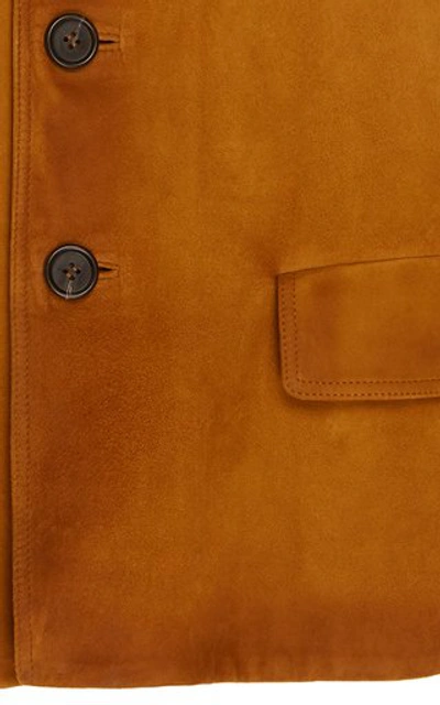Shop Prada Leather-trimmed Suede Jacket In Brown